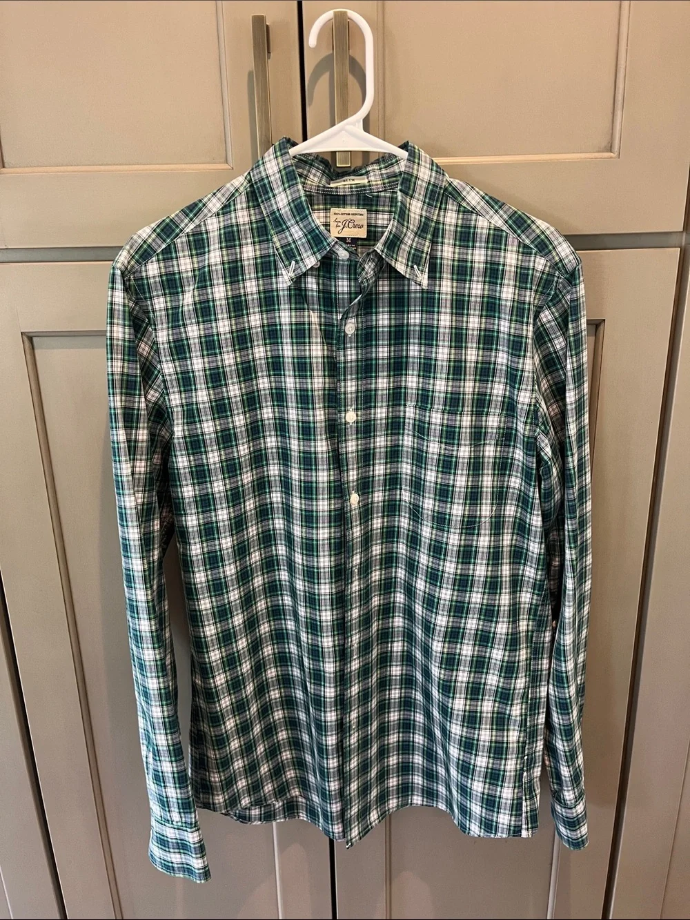J. Crew Green and White Plaid Button-Down Shirt - Men's